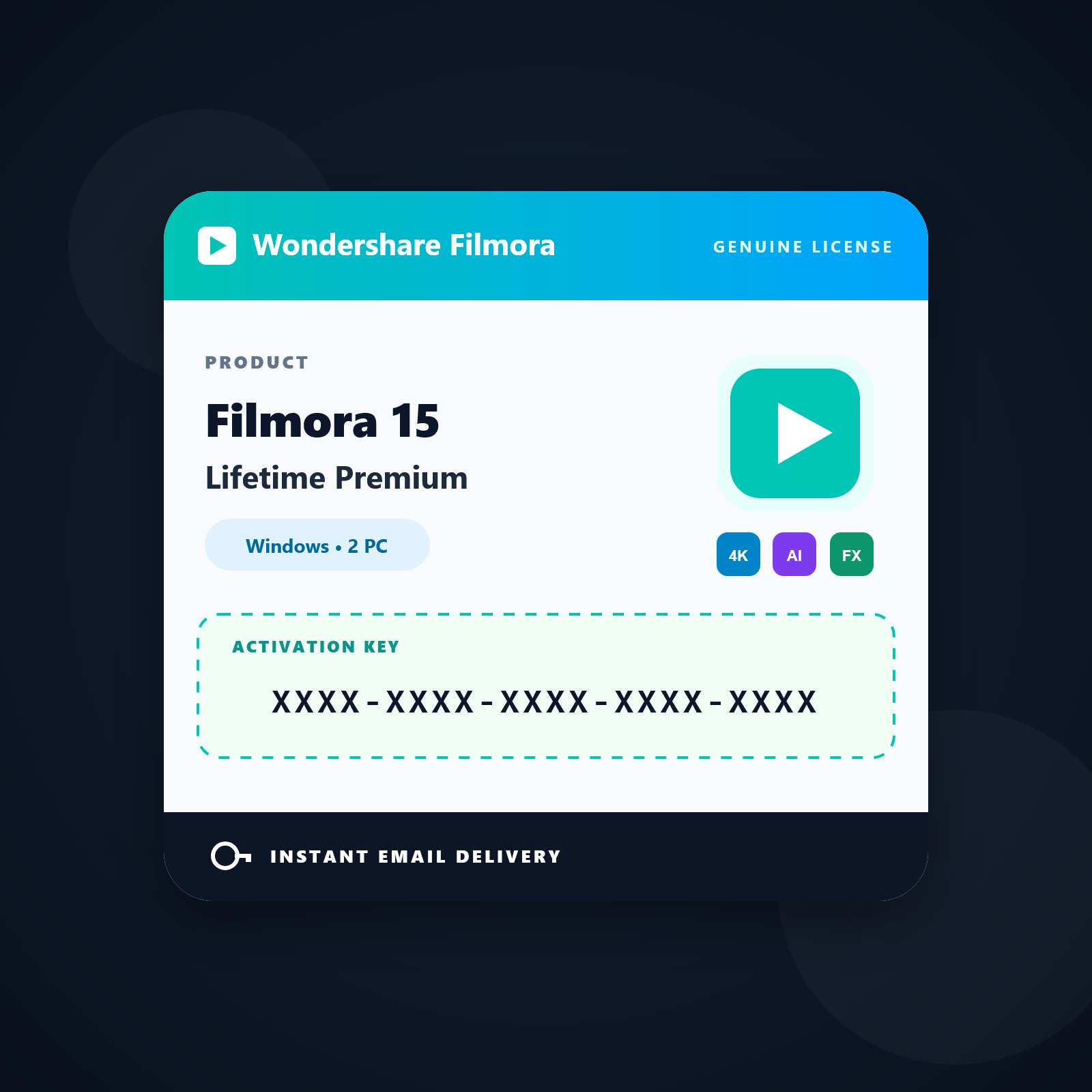 Wondershare Filmora 15 Windows Lifetime 2 PC Premium Subscription